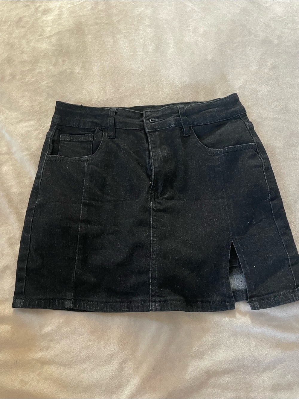 SHEIN Black Denim Mini Skirt with Front Slit
